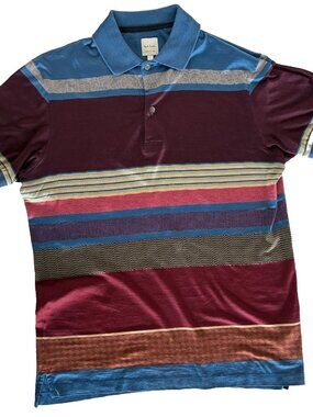 PAUL SMITH striped men's polo short sleeve shirt size S burgundy / blue